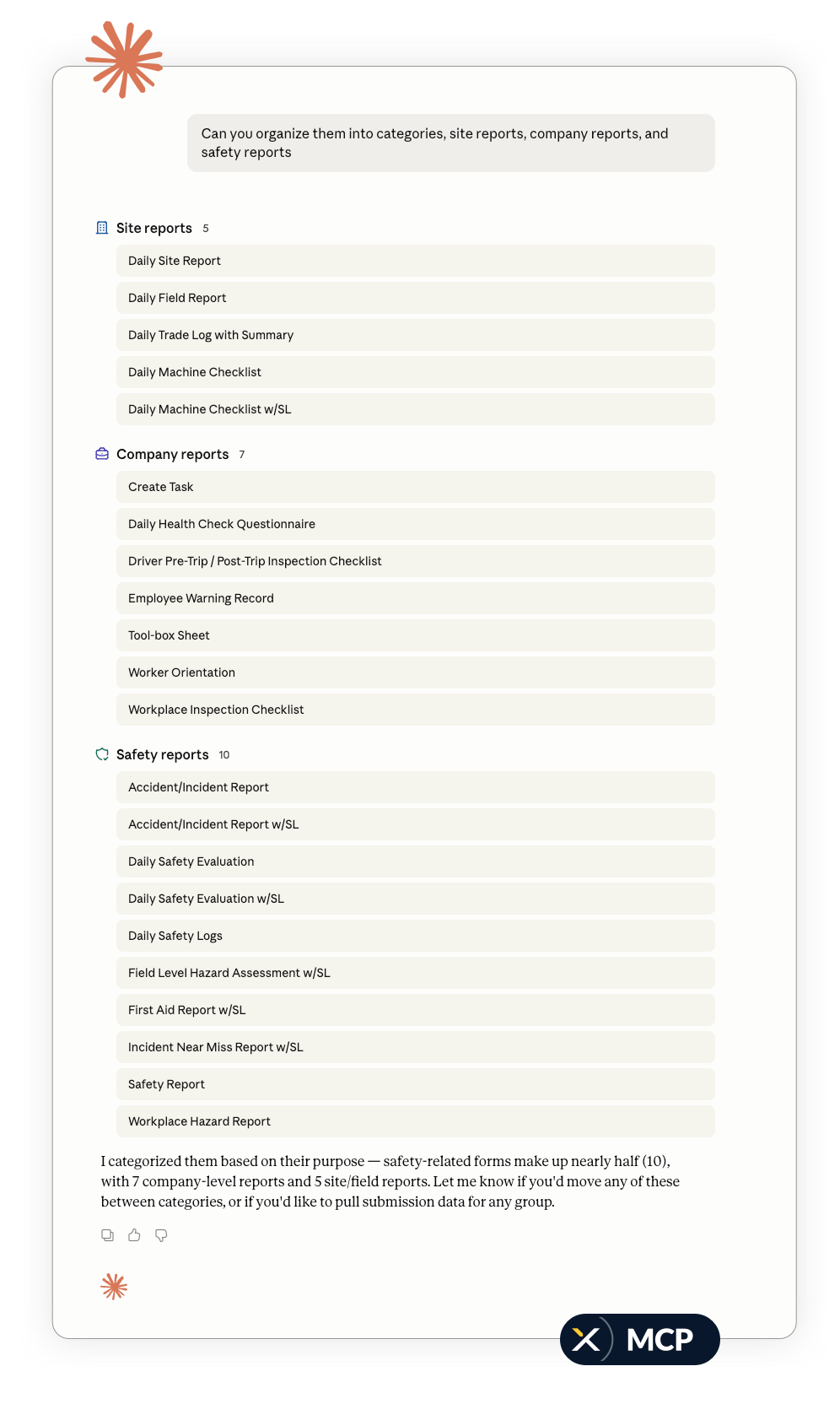 Form report breakdown generated by Claude from live SiteMax data