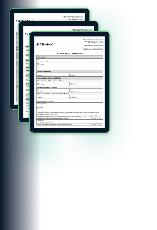 SiteMax accident report documents on tablet