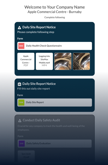 SiteMax safety notice workflow on mobile