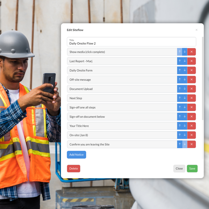 Sub-contractor entering their phone number on the Siteflow start screen