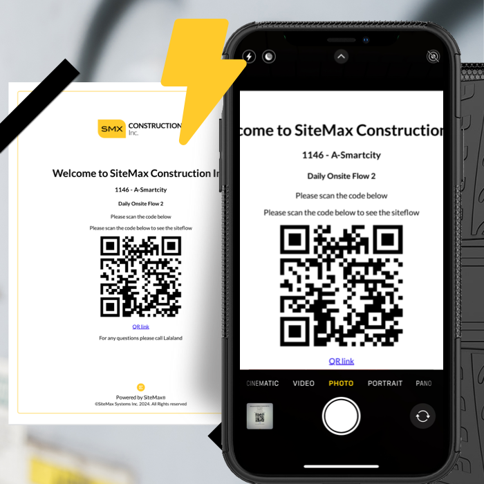 Sub-contractor scanning a Siteflow QR code on a jobsite poster