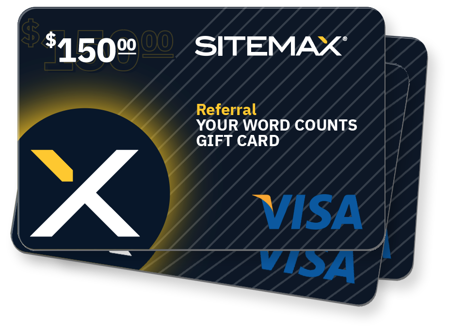 SiteMax referral reward gift cards